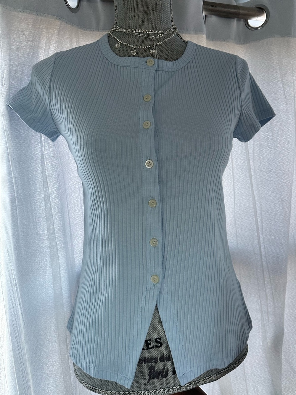 Adorable Old Navy Light Blue Ribbed Button-Front Short Sleeve Top